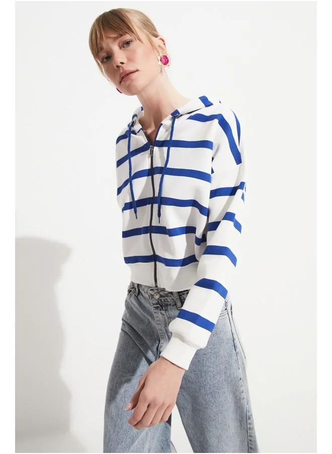 JUNE June Striped Hooded Sweatshirt Saxe