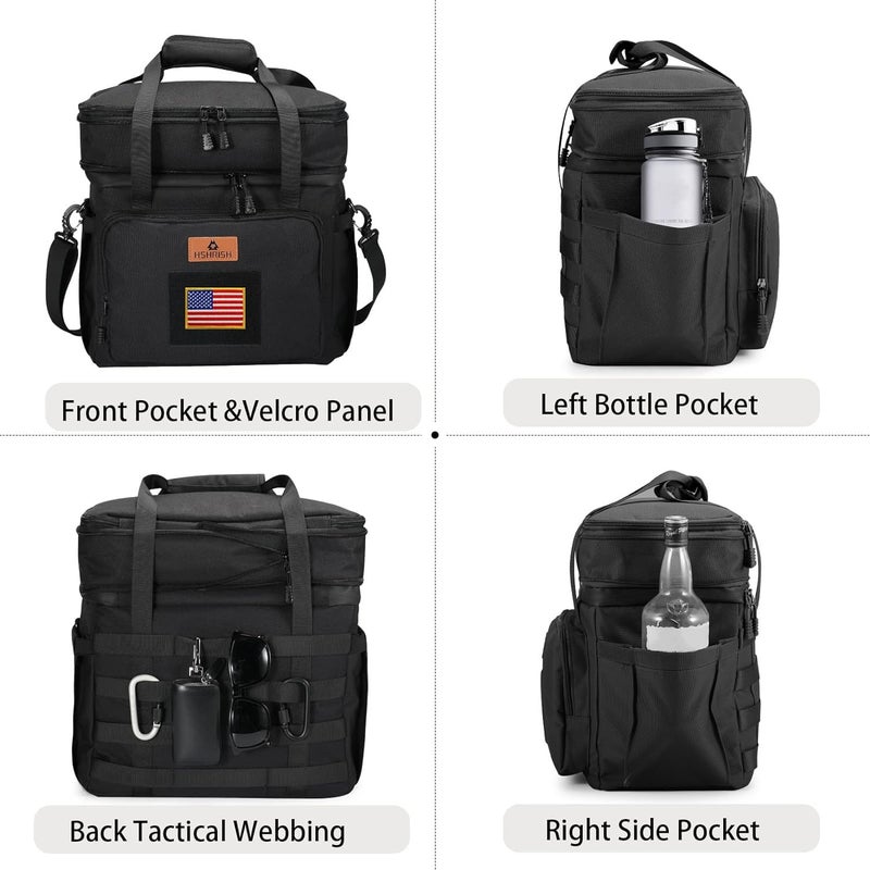 HSHRISH Tactical Lunch Box, Large Expandable Insulated Lunch Bag, Durable Waterproof Leakproof Cooler Bag for Adults/Men/Women/Work Outdoor Beach Trips, 20 Cans/15 L, Black, HSHRISH - Image 4