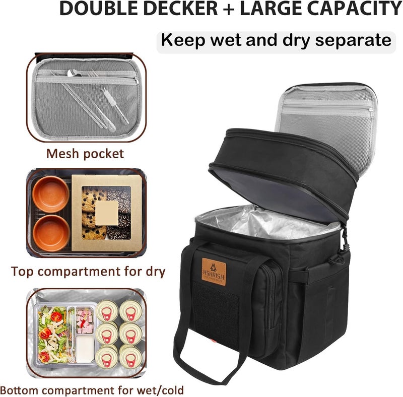 HSHRISH Tactical Lunch Box, Large Expandable Insulated Lunch Bag, Durable Waterproof Leakproof Cooler Bag for Adults/Men/Women/Work Outdoor Beach Trips, 20 Cans/15 L, Black, HSHRISH - Image 2
