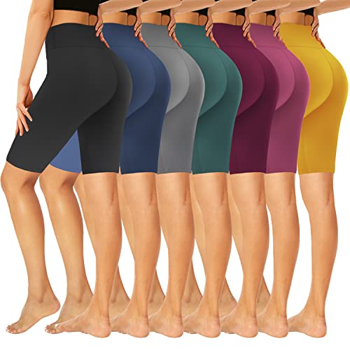 GROTEEN 7 Pack Biker Shorts for Women -8'' High Waisted Tummy Control Workout Yoga Spandex Shorts - Image 1