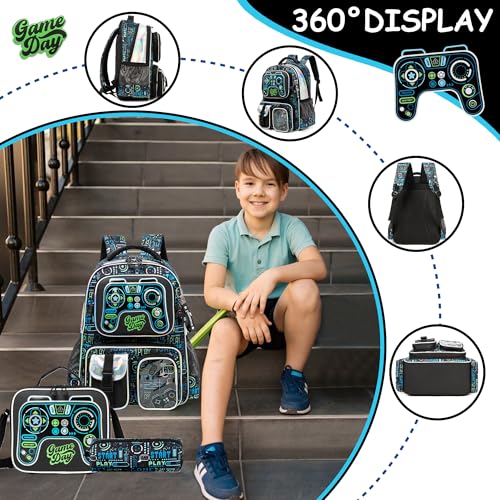 Meetbelify Backpacks for Boys School Backpacks for Elementary Students Ages 8-10 Kids Aesthetic Travel Backpack Laptop Bookbag with Lunch Box Pencil Case 3 in 1 Backpack Set for Boys - Image 3