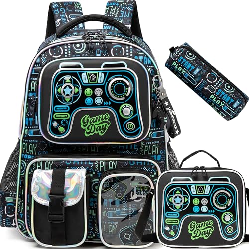 Meetbelify Backpacks for Boys School Backpacks for Elementary Students Ages 8-10 Kids Aesthetic Travel Backpack Laptop Bookbag with Lunch Box Pencil Case 3 in 1 Backpack Set for Boys - Image 1