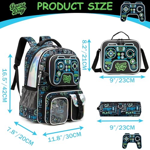 Meetbelify Backpacks for Boys School Backpacks for Elementary Students Ages 8-10 Kids Aesthetic Travel Backpack Laptop Bookbag with Lunch Box Pencil Case 3 in 1 Backpack Set for Boys - Image 2