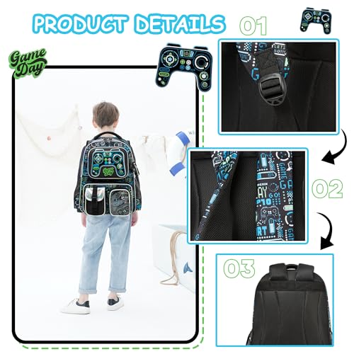 Meetbelify Backpacks for Boys School Backpacks for Elementary Students Ages 8-10 Kids Aesthetic Travel Backpack Laptop Bookbag with Lunch Box Pencil Case 3 in 1 Backpack Set for Boys - Image 4
