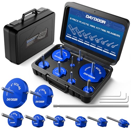 DAYDOOR 8-Piece PVC Pipe Reamer Kit with 1/2", 3/4", 1", 1-1/4", 1-1/2", 2", 3", 4" Heads, 4-Sided Carbide Aluminum Reamer Tool, Plumbing Tools for Schedule 40 PVC, CPVC or ABS - Image 1
