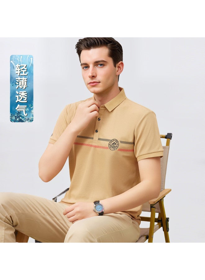Tucano men's Classic Striped Collar Business Casual Breathable Short Sleeve Polo Shirt T-shirt - Image 2