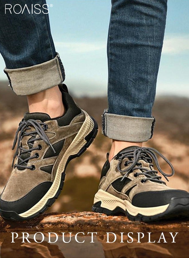 roaiss Fashionable And Versatile Outdoor Sports Shoes For Men, Outdoor Hiking And Mountaineering Contrasting Colors Adjustable Lace Design Thick-Soled Mountaineering Shoes Colorblock Sneakers  - Image 1