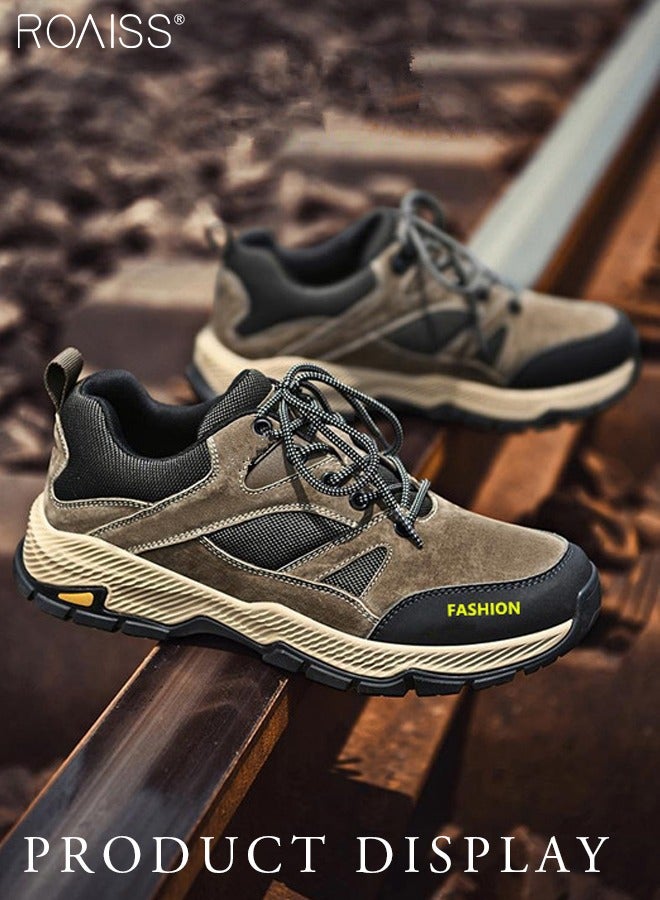 roaiss Fashionable And Versatile Outdoor Sports Shoes For Men, Outdoor Hiking And Mountaineering Contrasting Colors Adjustable Lace Design Thick-Soled Mountaineering Shoes Colorblock Sneakers  - Image 2