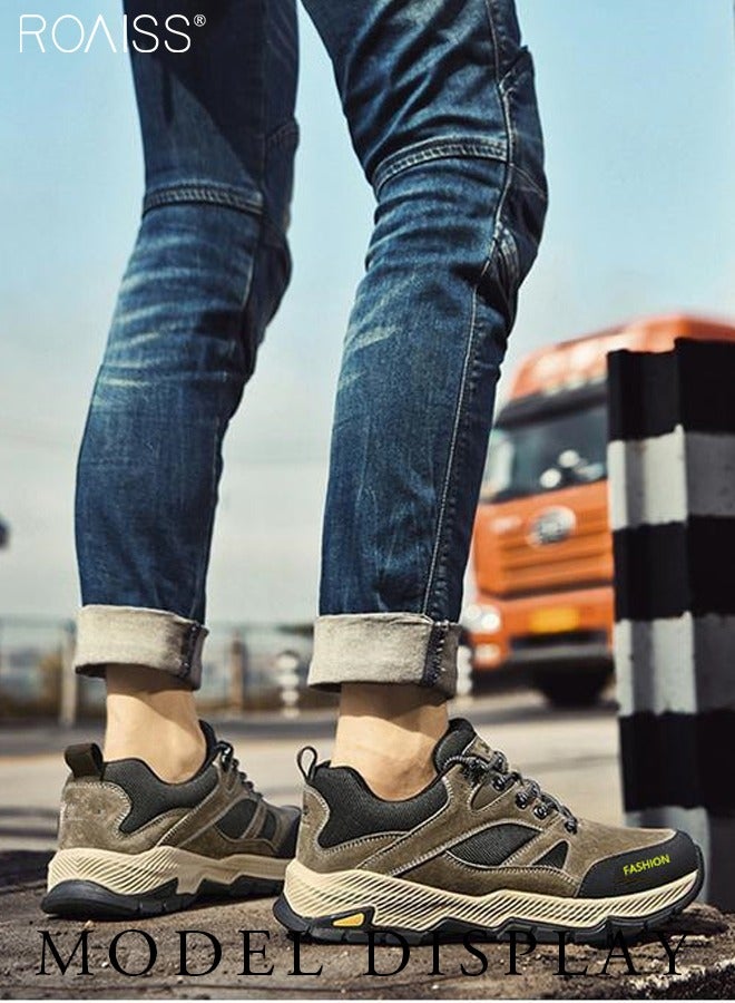 roaiss Fashionable And Versatile Outdoor Sports Shoes For Men, Outdoor Hiking And Mountaineering Contrasting Colors Adjustable Lace Design Thick-Soled Mountaineering Shoes Colorblock Sneakers  - Image 3