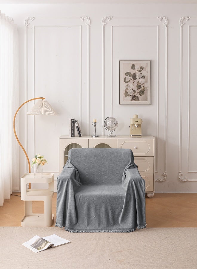 ايست من نون غطاء أريكة شنيلي، غطاء قابل للانزلاق، يناسب 1 و 2 مقعد، لون موحد، حجم 130x180 سم - رمادي - Image 1