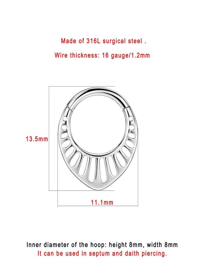 FANSING Hollowed-out Teardrop Septum Rings 16g Septum Jewelry 8mm Septum Hoop 16 Gauge Septum Clicker Surgical Steel Septum Piercing Rings - Image 3