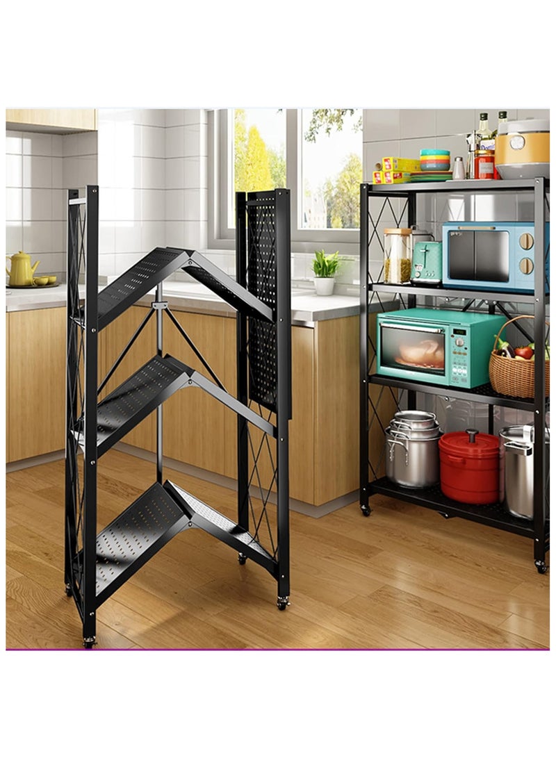 TOOLF 3-Tier Foldable Shelving Unit, Freestanding Metal Storage Shelf with MDF Tabletop, No Assembly Storage Shelves with Wheels for Garage Kitchen Bakers Closet Pantry, Heavy Duty Shelving - Image 5