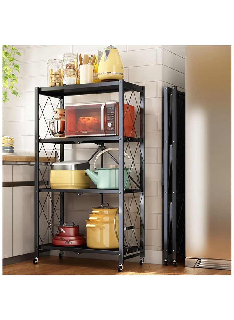 TOOLF 3-Tier Foldable Shelving Unit, Freestanding Metal Storage Shelf with MDF Tabletop, No Assembly Storage Shelves with Wheels for Garage Kitchen Bakers Closet Pantry, Heavy Duty Shelving - Image 4