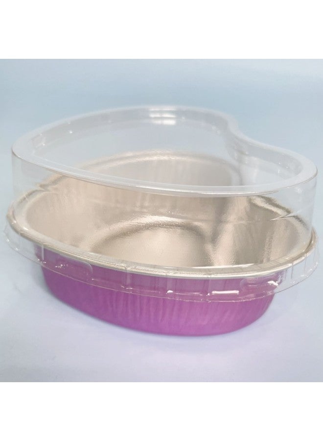 Thickened Colorful Heart-shaped Baking Cups Pudding Cake Oven Special Aluminum Foil High-temperature Resistant Box Mooncake Tray-Color:Rose Red Bottom Box + Plastic Cover - Image 1