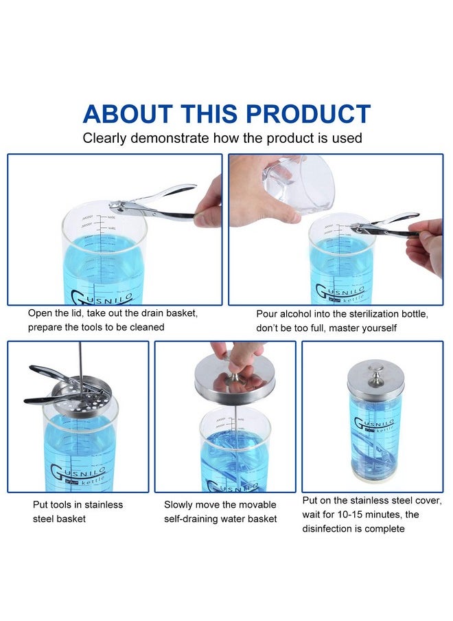 Gusnilo - 42 Oz Barbicide Disinfectant Jar With Stainless Steel Tray, Comb Shaped Barbicide Jar, Salon Disinfectant Jar Suitable For Nail Tools,Hairdressing Tools, Beauty Tools - Image 1
