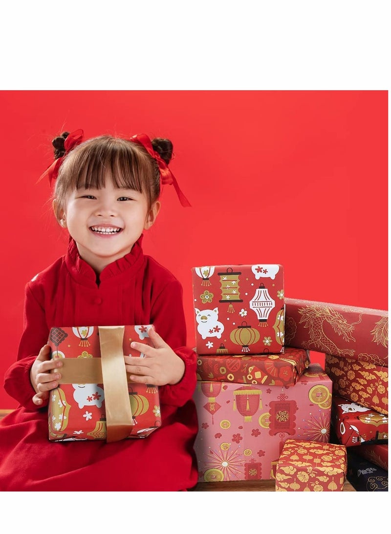 KASTWAVE Birthday Wrapping Paper, Gift Roll Set, Included 6 Pack with Ribbon, Per Sheet, Red Wrap, for Wedding Graduation Boy Girl Men Women All Occasion - Image 4