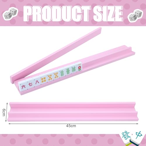 Leinuosen Wooden Mahjong Racks with Pushers 4 Set Magnet American Mahjong Tile Rack and Magnetically Attached Pushers Painted Tile Holders for Players Gift Family Game NightStraightPink - Image 5