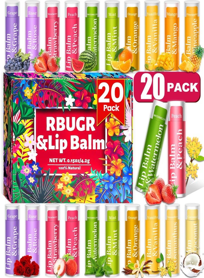 RBUGR 20 Pack Lip Balm, 12 Flavored Natural Lip Balm Bulk Set, Moisturizing Bulk Mini Balm Pack for Dry Cracked Lips,Hydrating for Gifts Party Favors(4.2g/0.15oz) - Image 1
