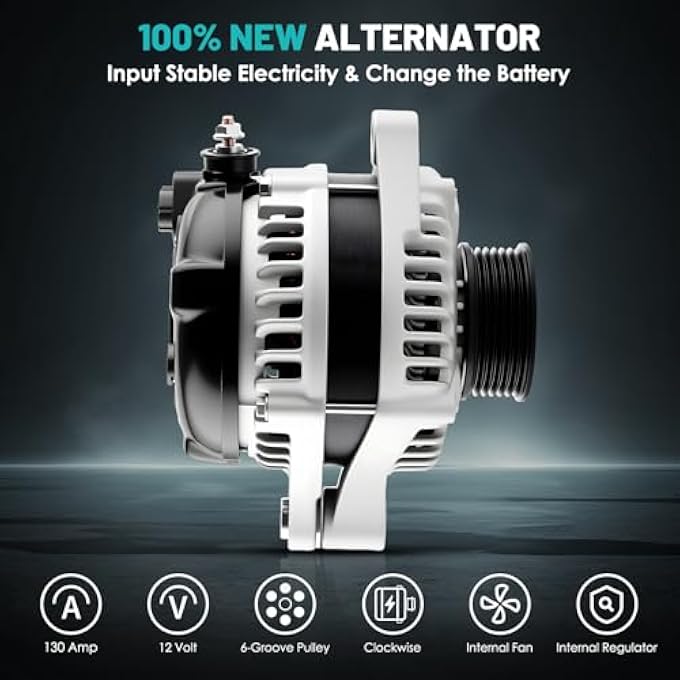 Farrme 11392 Car Alternator Fit for Honda Accord 2008-2012, for Honda Accord Crosstour 2010 3.5L V6 Automotive Replacement Alternators 31100-R70-A01, 104210-5910 Alternator 130A 6-Groove Pulley - Image 3