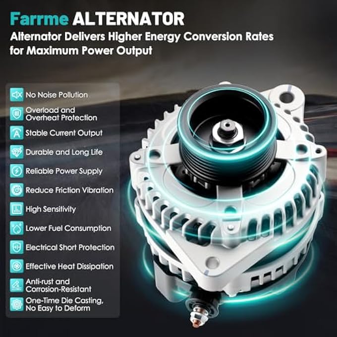 Farrme 11392 Car Alternator Fit for Honda Accord 2008-2012, for Honda Accord Crosstour 2010 3.5L V6 Automotive Replacement Alternators 31100-R70-A01, 104210-5910 Alternator 130A 6-Groove Pulley - Image 5