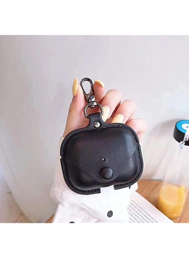 erorex - Genuine Leather Case Compatible With Airpods Pro Case Protective Cover For Airpods Pro Wireless Charging Case Headphones Earpods Soft Leather Cover With Keychain Hook Black - Image 1