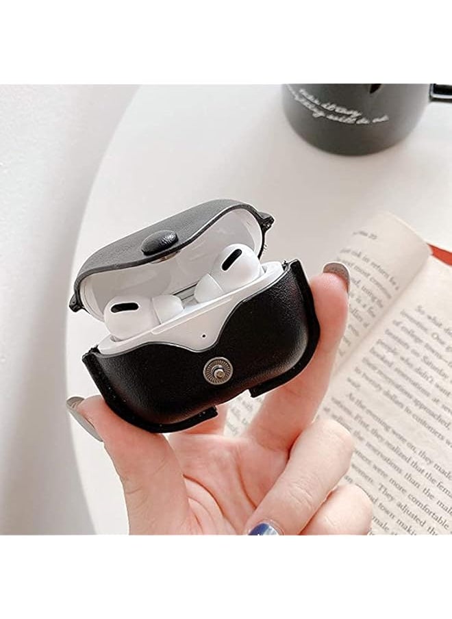 erorex - Genuine Leather Case Compatible With Airpods Pro Case Protective Cover For Airpods Pro Wireless Charging Case Headphones Earpods Soft Leather Cover With Keychain Hook Black - Image 1