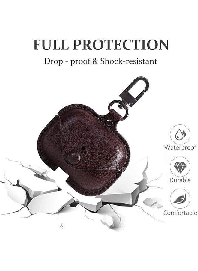 erorex - Genuine Leather Case Compatible With Airpods Pro Case Protective Cover For Airpods Pro Wireless Charging Case Headphones Earpods Soft Leather Cover With Keychain Hook Black - Image 1