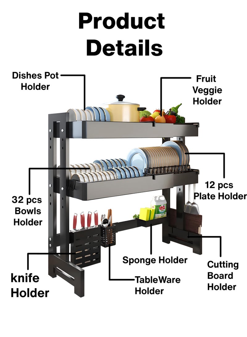 Toshionics حامل تجفيف الأطباق المزدوج الطبقة 2 طبقة فوق الحوض قابل للتعديل في الطول والارتفاع - Image 2