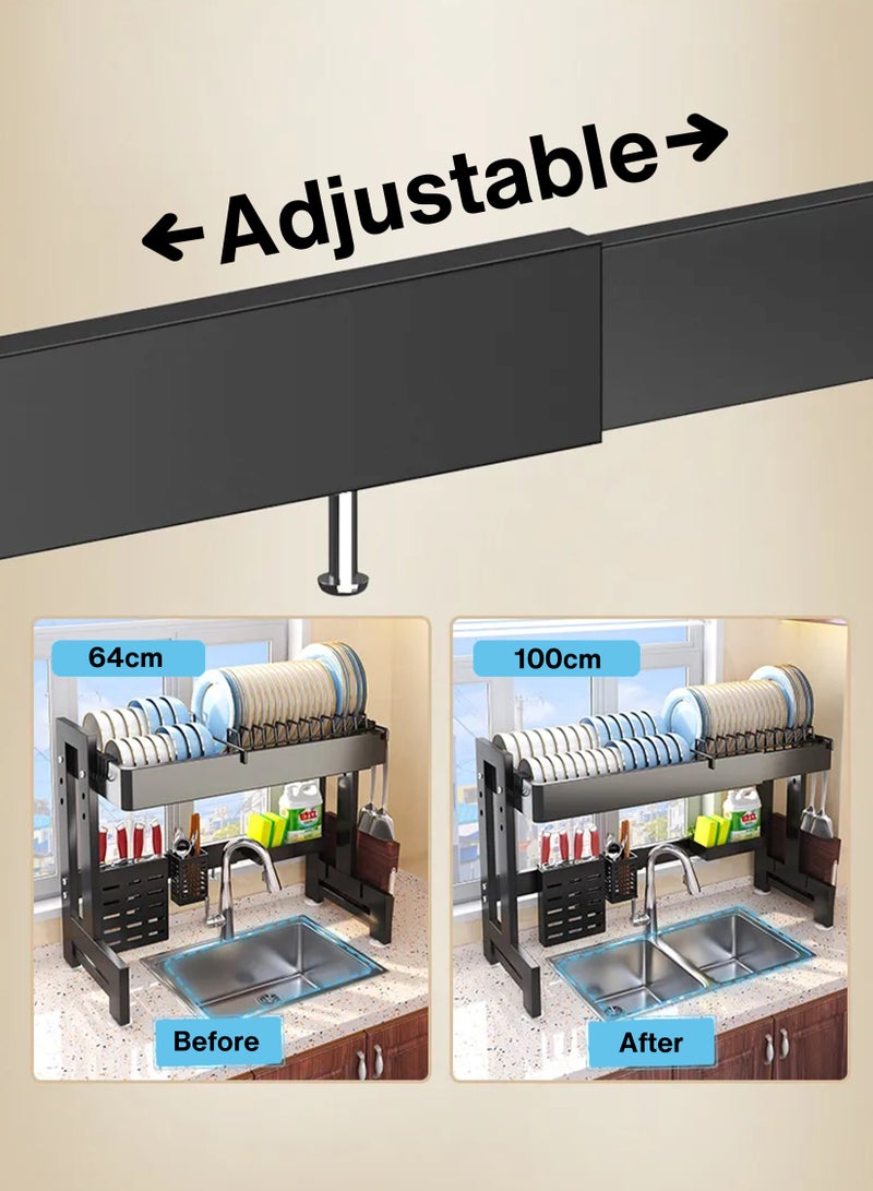 Toshionics حامل تجفيف الأطباق المزدوج الطبقة 2 طبقة فوق الحوض قابل للتعديل في الطول والارتفاع - Image 5
