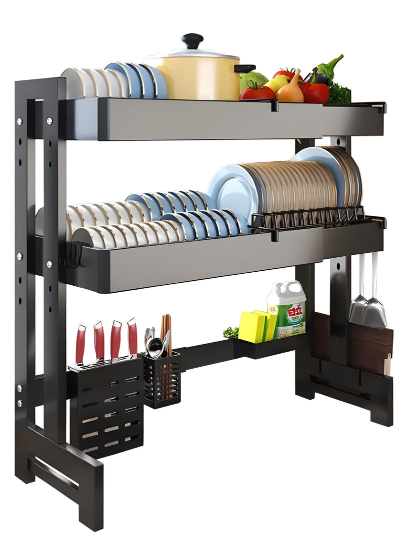 Toshionics حامل تجفيف الأطباق المزدوج الطبقة 2 طبقة فوق الحوض قابل للتعديل في الطول والارتفاع - Image 1