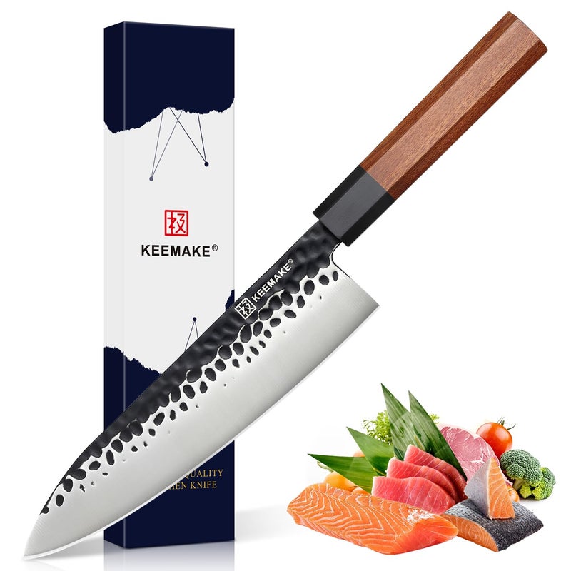 KEEMAKE Japanese Gyuto Chef Knife  8 inch Professional Kitchen Knife with 440C High Carbon Steel Blade Sharp Cutting Knives Rosewood Handle for Home Cooking and Restaurant