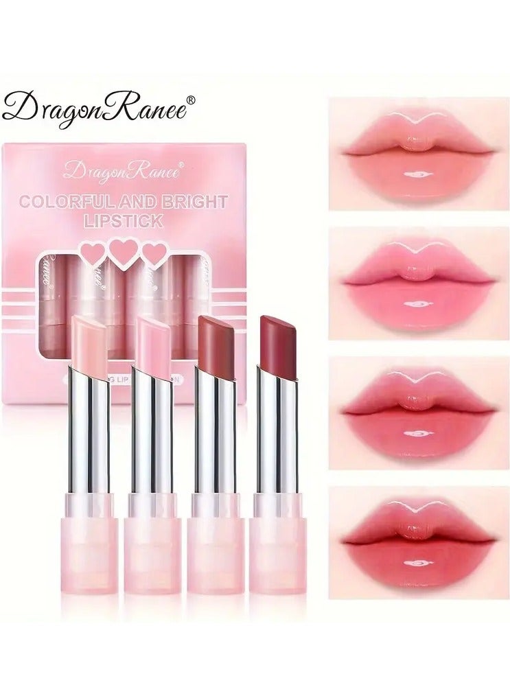 Dragon Ranee مجموعة أحمر شفاه 4 ألوان في علبة، بلسم شفاه للإصلاح والترطيب، أحمر شفاه متغير اللون، مضاد للتشقق، أحمر شفاه متغير بدرجة الحرارة، ترطيب طويل الأمد بدون تلاشي، أحمر شفاه مرطب، أحمر شفاه جل متغير اللون ومقاوم للماء، ترطيب طويل الأمد، غير لاصق، أحمر شفاه مقاوم للماء، مجموعة من 4 قطع - Image 1