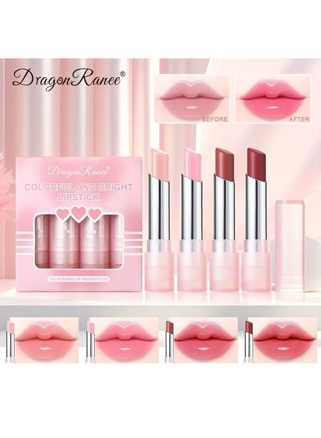 Dragon Ranee مجموعة أحمر شفاه 4 ألوان في علبة، بلسم شفاه للإصلاح والترطيب، أحمر شفاه متغير اللون، مضاد للتشقق، أحمر شفاه متغير بدرجة الحرارة، ترطيب طويل الأمد بدون تلاشي، أحمر شفاه مرطب، أحمر شفاه جل متغير اللون ومقاوم للماء، ترطيب طويل الأمد، غير لاصق، أحمر شفاه مقاوم للماء، مجموعة من 4 قطع - Image 2