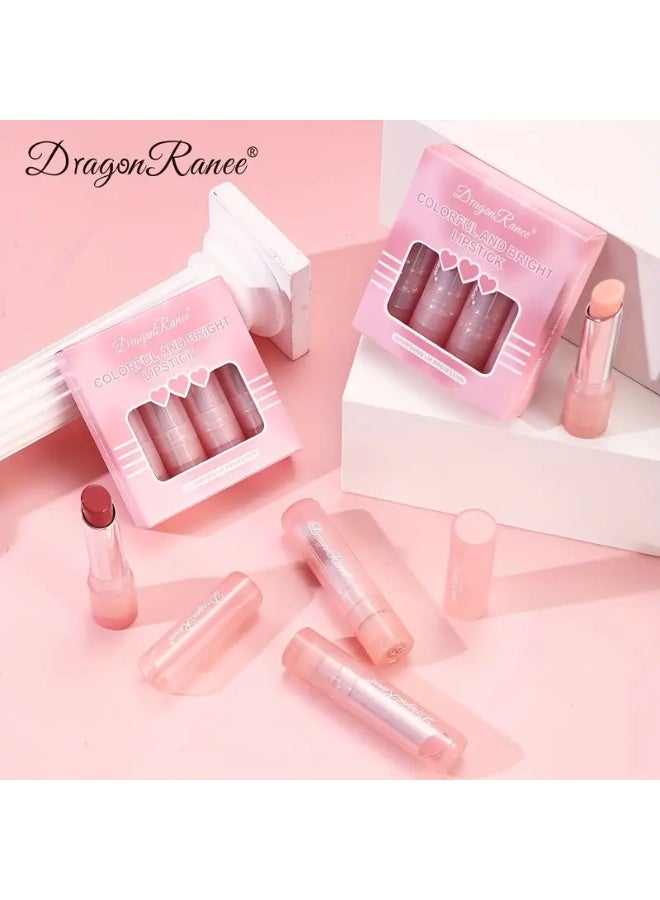 Dragon Ranee مجموعة أحمر شفاه 4 ألوان في علبة، بلسم شفاه للإصلاح والترطيب، أحمر شفاه متغير اللون، مضاد للتشقق، أحمر شفاه متغير بدرجة الحرارة، ترطيب طويل الأمد بدون تلاشي، أحمر شفاه مرطب، أحمر شفاه جل متغير اللون ومقاوم للماء، ترطيب طويل الأمد، غير لاصق، أحمر شفاه مقاوم للماء، مجموعة من 4 قطع - Image 4