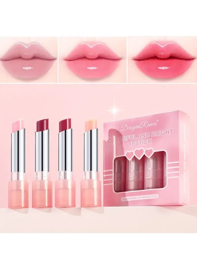 Dragon Ranee مجموعة أحمر شفاه 4 ألوان في علبة، بلسم شفاه للإصلاح والترطيب، أحمر شفاه متغير اللون، مضاد للتشقق، أحمر شفاه متغير بدرجة الحرارة، ترطيب طويل الأمد بدون تلاشي، أحمر شفاه مرطب، أحمر شفاه جل متغير اللون ومقاوم للماء، ترطيب طويل الأمد، غير لاصق، أحمر شفاه مقاوم للماء، مجموعة من 4 قطع - Image 3
