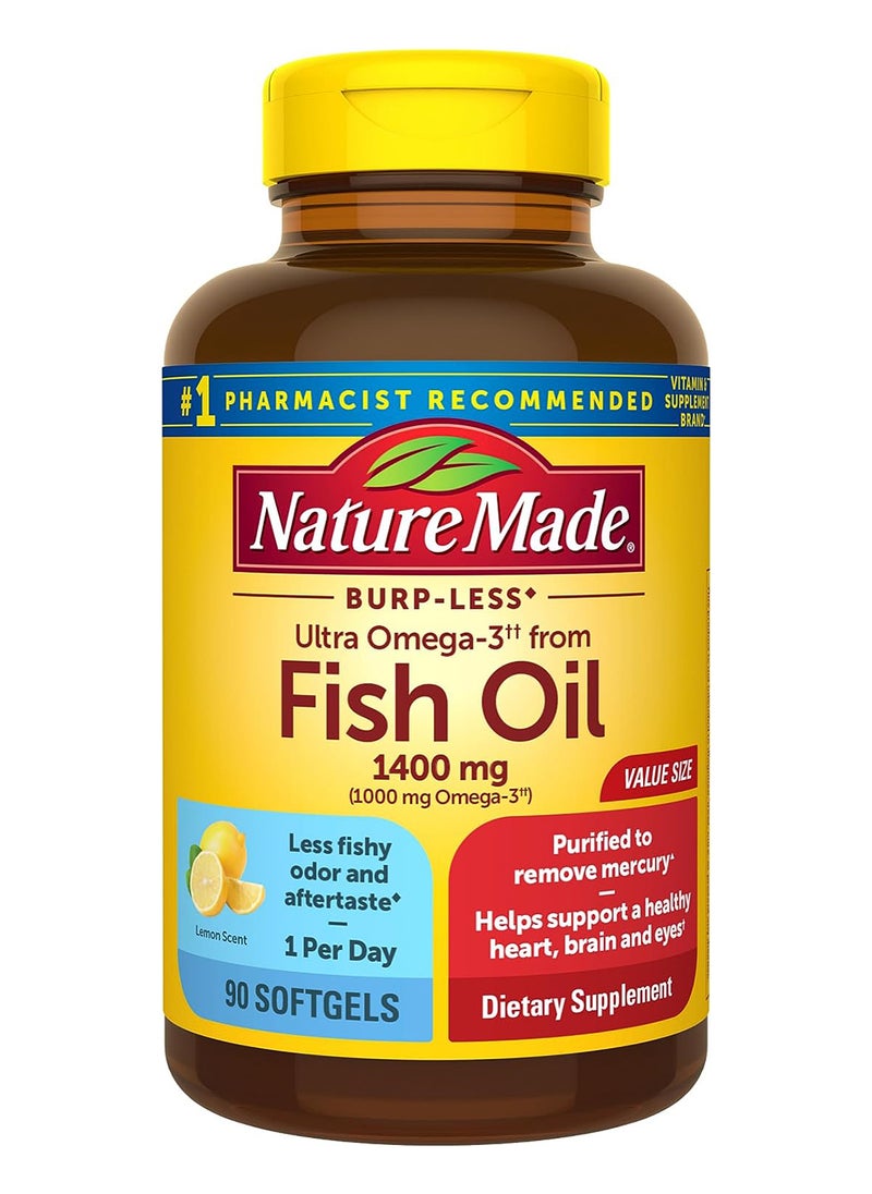 Nature Made Burpless Ultra Omega3 From Fish Oil 1400 Mg Dietary Supplement For Healthy Heart Support 90 Softgels 90 Day Supply  - Image 1