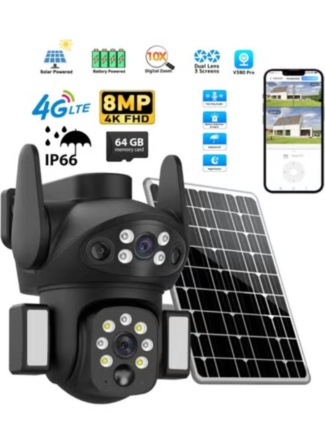 ELTRAZONE 8MP 4K Dual Lens Outdoor Security Camera – 360° Wireless PTZ IP Camera with 4G SIM Internet, Solar Powered, Night Vision, Human Detection, Two-Way Audio, 64GB SD Card, V380 Pro App Remote Control, Weatherproof Design for Home, Garden, Villa, Office, and Outdoor Surveillance in UAE - Image 4
