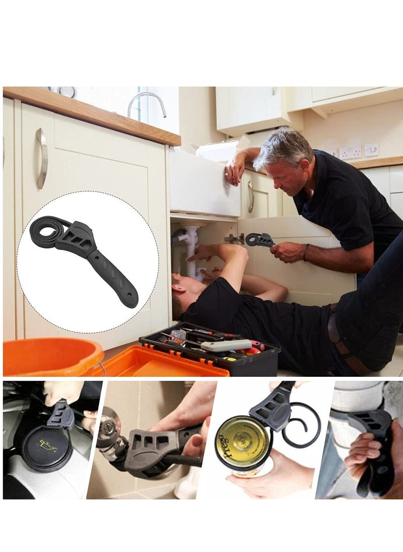 KASTWAVE 50 cm Rubber Strap Wrench Adjustable Oil Filter Wrench Pipe Wrench Plumbing Wrench Grip Wrench Heavy Duty Strap Wrench Tool Universal Oil Filter Spanner for Mechanics Plumbers Home Use, Black (68)  - Image 3
