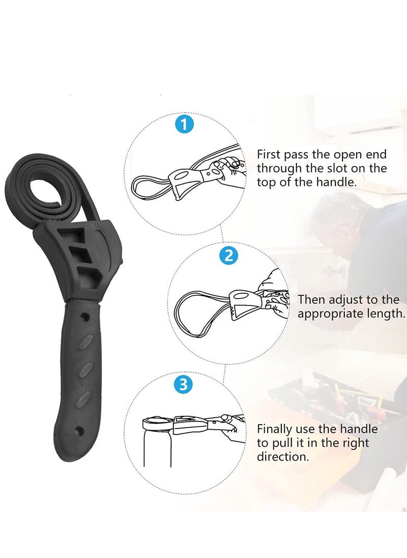 KASTWAVE 50 cm Rubber Strap Wrench Adjustable Oil Filter Wrench Pipe Wrench Plumbing Wrench Grip Wrench Heavy Duty Strap Wrench Tool Universal Oil Filter Spanner for Mechanics Plumbers Home Use, Black (68)  - Image 2