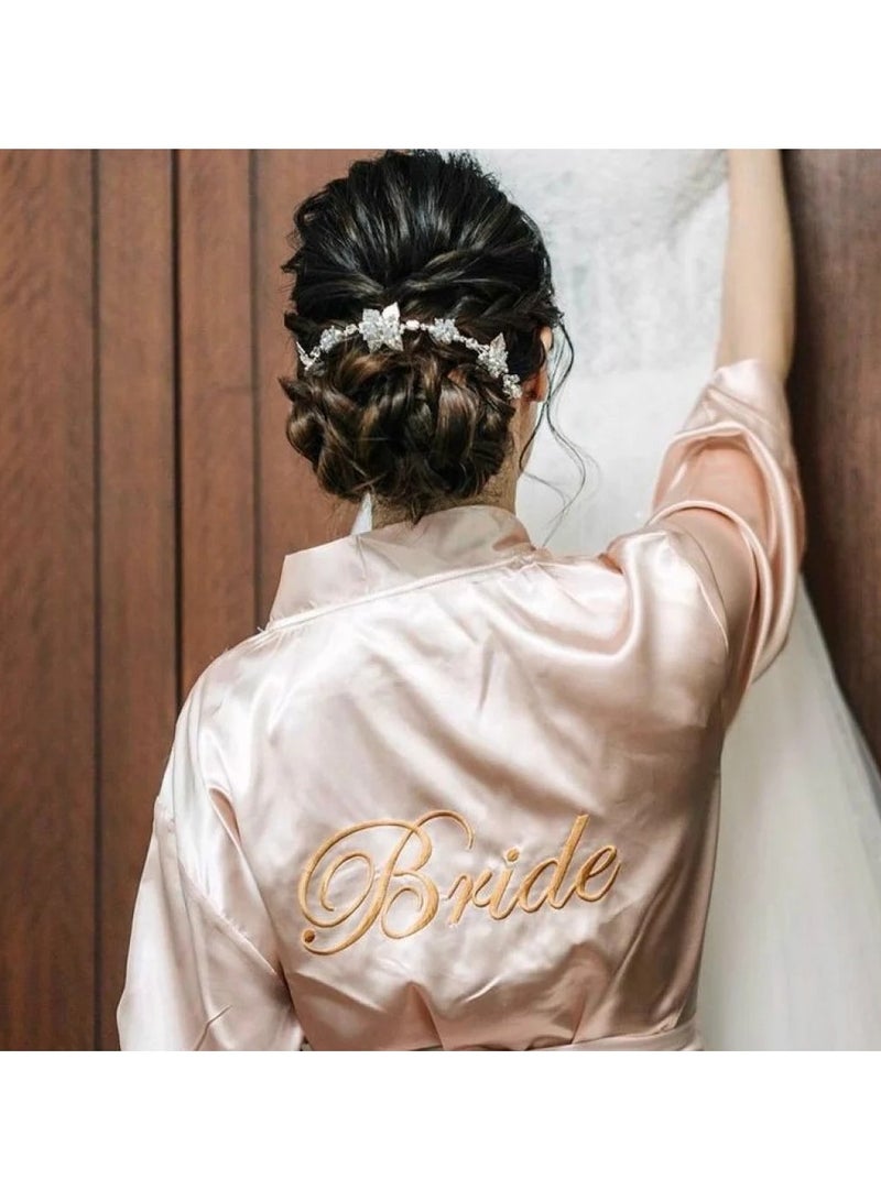 Women's Silk Satin Short Bridal Robe with Waist Tie