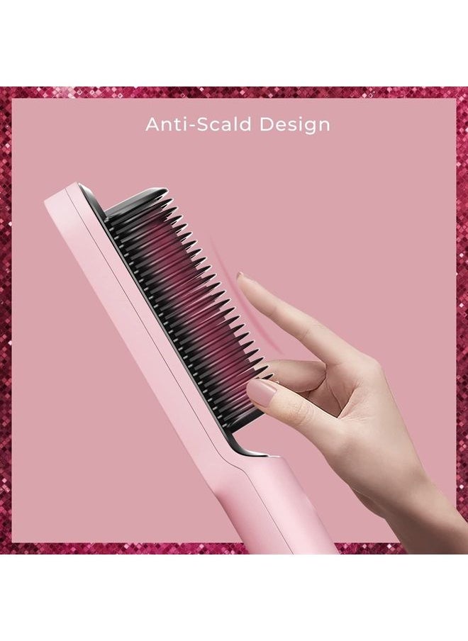 TYMO Ring Pink Hair Straightener Brush – Hair Straightening Iron with Built-in Comb, 20s Fast Heating & 5 Temp Settings & Anti-Scald, Perfect for Professional Salon at Home 
