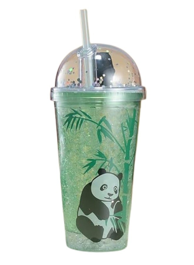 تويسو كوب Twisoo Panda مع غطاء وقش - طبقة مزدوجة معزولة، خالي من مادة BPA (أخضر، 450 مل) - Image 1