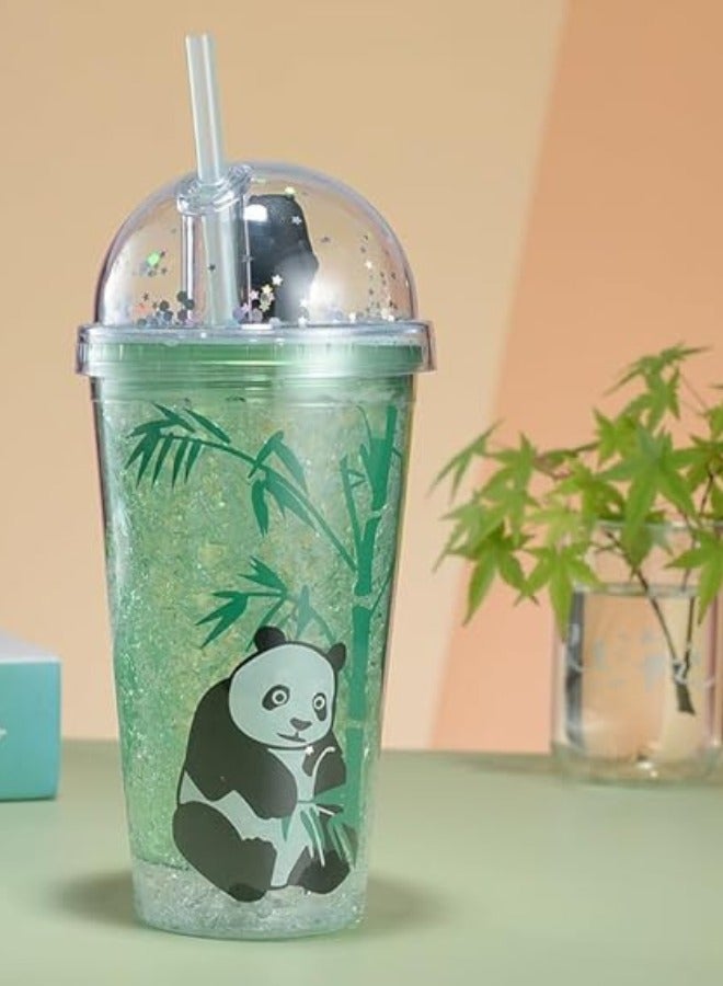 تويسو كوب Twisoo Panda مع غطاء وقش - طبقة مزدوجة معزولة، خالي من مادة BPA (أخضر، 450 مل) - Image 2