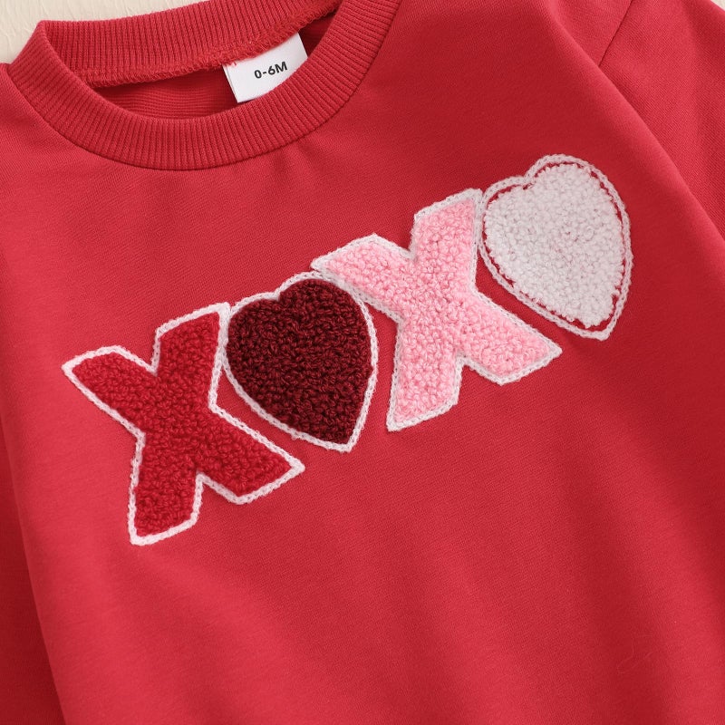 BeQeuewll Toddler Baby Girl Valentines Outfit Letter Print Long Sleeve Sweatshirt Heart Long Pants 2 Piece Set (Red, 3-4T) - Image 4
