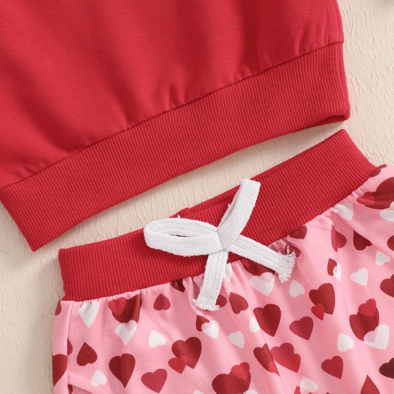 BeQeuewll Toddler Baby Girl Valentines Outfit Letter Print Long Sleeve Sweatshirt Heart Long Pants 2 Piece Set (Red, 3-4T) - Image 5