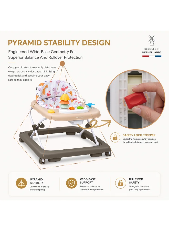 نيوبريز Neobreez TREDO Baby Walker, Music & Lights, Anti-Fall Protection, 6 Months+, Brown