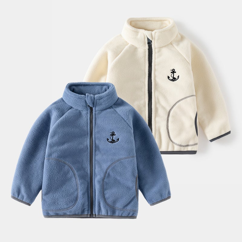 2024 Fall Kids Fleece Jacket Boys Zip-up Warm Coat Denim Blue  - Image 2
