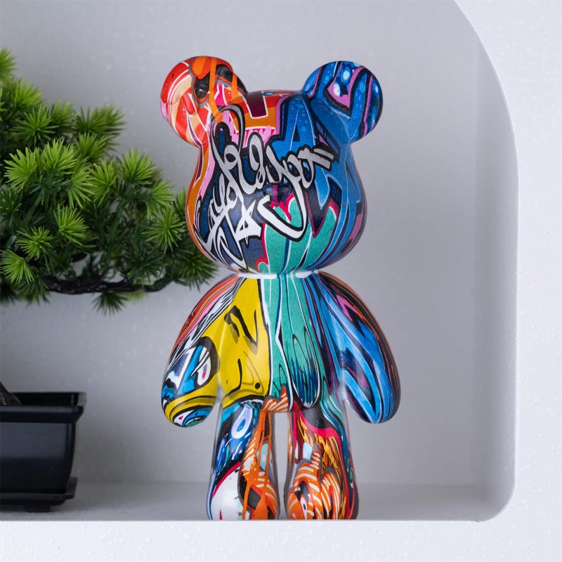 Coniuty Graffiti Bear Statue Decorative Animal Resin Sculpture Home Decor Art Figurine Home Ornament Decoration for Office Living Room Bedroom Book Shelf TV Cabinet Desktop Graffiti Decor
