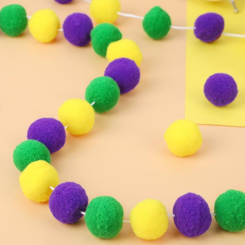 MARFOREVER 4 Pack 26.3 Feet Mardi Gras Decorations Mardi Gras Pom Pom Garland 30 Balls Yellow Green Purple Felt Garland Hanging Supplies for Mardi Gras Carnival Celebration Party Home Outdoor Decor - Image 4