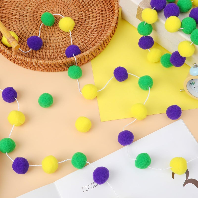 MARFOREVER 4 Pack 26.3 Feet Mardi Gras Decorations Mardi Gras Pom Pom Garland 30 Balls Yellow Green Purple Felt Garland Hanging Supplies for Mardi Gras Carnival Celebration Party Home Outdoor Decor - Image 3